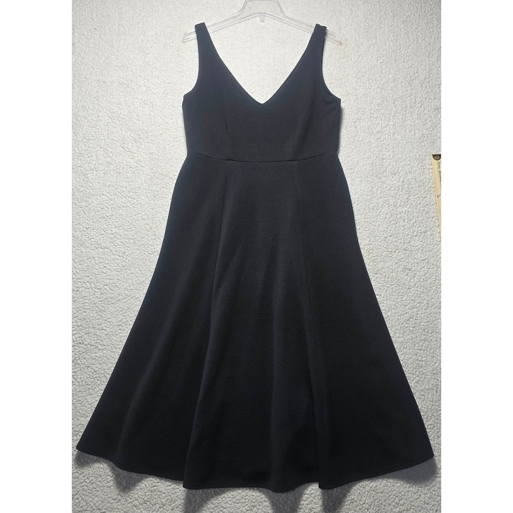 Ana Alcazar Black Textured V-Neck A-Line Midi Dress Sleeveless Size 40 EU
